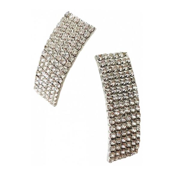 NORDSTROM REVOLVE Silver White Bar CZ Rhinestone 1.75" Stud Earrings Jewelry - Picture 2 of 9